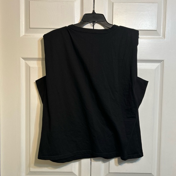 Hello Molly Tee Size 10 Black Cotton Poly Sleeveless T Shirt Top w/Shoulder Pads - Picture 6 of 9